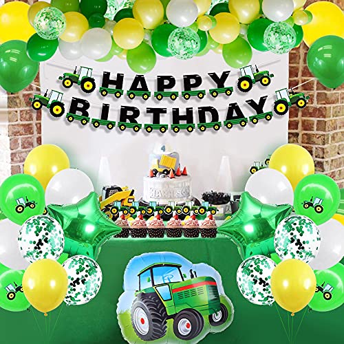 Globos Cumpleaños Niño 2 Años,Tractor Decoracion Cumpleaños con Tractor Tren Globo de Aluminio Banner de Feliz Cumpleaños Látex Globos de Confeti para Niño Cumpleaños 1Años 2 Años Baby Shower