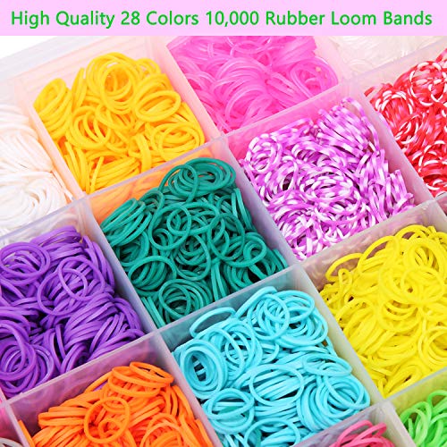 Gomas para hacer pulseras 11220+ pcs Kit, 11000 con 28 Colores gomas pulseras niña ,500 Clips, 40 dijes ,5 agujas de crochet, 2 telares en forma de YPara Hacer Pulseras De Colores Kit