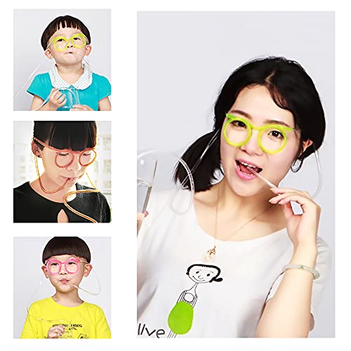 Greyoe Gafas Divertidas Pajita, 8 Piezas de Coloridos Vasos de Paja en Forma de corazón Divertidos Vasos de Paja Reutilizables con 4 Colores para Fiestas de cumpleaños de niños y reuniones Familiares