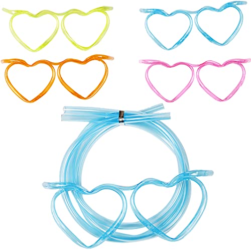 Greyoe Gafas Divertidas Pajita, 8 Piezas de Coloridos Vasos de Paja en Forma de corazón Divertidos Vasos de Paja Reutilizables con 4 Colores para Fiestas de cumpleaños de niños y reuniones Familiares
