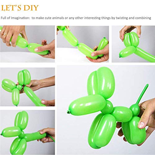 Herefun 200 Piezas Globos de Moldeables, DIY Largo Forma Globos, Globos de Látex Decoración para Matrimonio Fiesta Boda Cumpleaños Navidad Globo + Bomba (Color aleatorio)