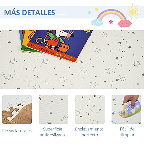 HOMCOM Alfombra Puzzle para Bebés 36 Piezas 31,5x31,5 cm Juego Rompecabezas Infantil Modelo Estrellas de Espuma EVA Área de Cobertura 3,24 m² Blanco