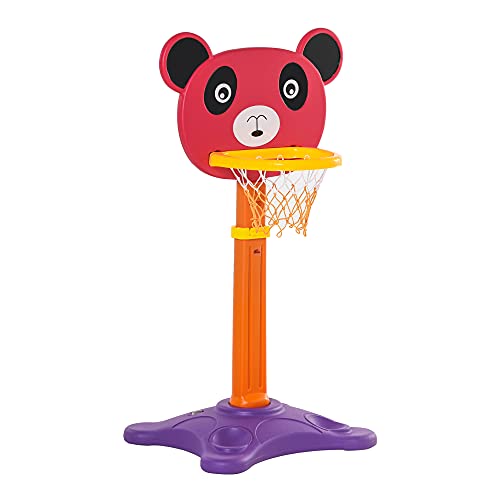 HOMCOM Canasta de Baloncesto Infantil 2 en 1 con Diana Altura Ajustable Panel en Forma de Osito Incluye 2 Pelotas y 6 Dardos Apto para Niños de +3 Años 60x46x100-160 cm Multicolor
