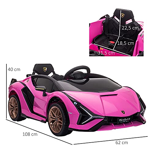 HOMCOM Coche Eléctrico Lamborghini SIAN 12V para Niños de +3 Años con Mando a Distancia Apertura de Puerta Música MP3 USB y Faros 3-8 km/h 108x62x40 cm Rosa
