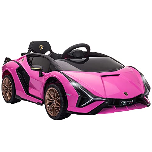 HOMCOM Coche Eléctrico Lamborghini SIAN 12V para Niños de +3 Años con Mando a Distancia Apertura de Puerta Música MP3 USB y Faros 3-8 km/h 108x62x40 cm Rosa