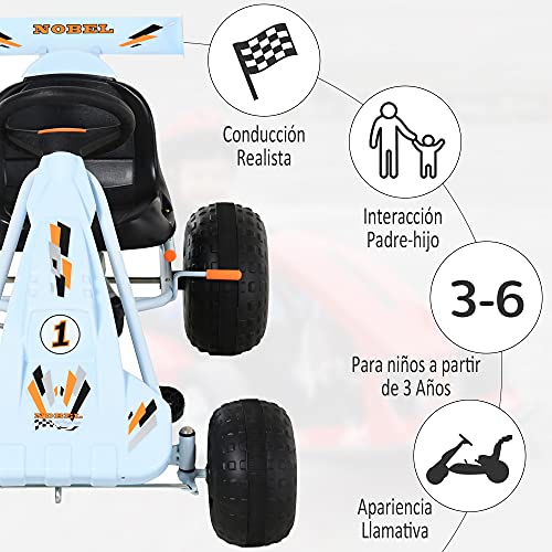 HOMCOM Go-Kart a Pedales para Niños de +3 Años Coche de Pedales con Freno Asiento Ajustable Carga Máx. 35 kg 97x66x59cm Azul