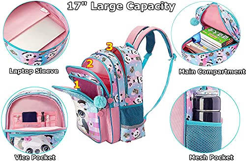 HTgroce Panda Mochilas niña Mochilas Escolares, Mochilas de Gimnasia con cordón para niños, niñas y Estuches para lápices, Fiambrera
