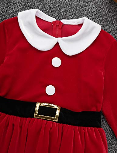 inhzoy Disfraz de Papá Noel para Niña Vestido Rojo de Santa Manga Larga Vestido Tutú Princesa con Sombrero Traje Mamá Noel Disfraz Navidad Fiesta Rojo 6 Años