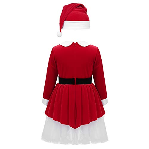 inhzoy Disfraz de Papá Noel para Niña Vestido Rojo de Santa Manga Larga Vestido Tutú Princesa con Sombrero Traje Mamá Noel Disfraz Navidad Fiesta Rojo 6 Años