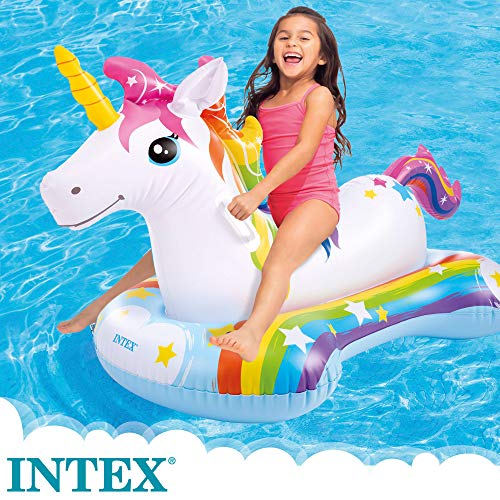 Intex 57552NP - Flotador unicornio INTEX, 163x86 cm, Colchoneta unicornio para niños, Unicornio inflable, Para 1 niños a partir de 3 años, 2 asa de sujeción, Peso máximo 40 Kg