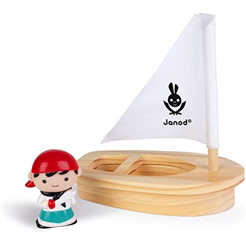 Janod - John Mouss' y Su Barco - Juguete de Baño para Niños Pequeños - Lanzachorros Incluido - A partir de 1 Año, J04712