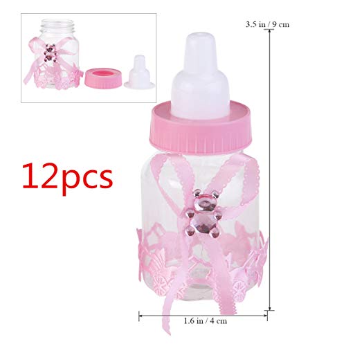 jojofuny 12 Unids Baby Shower Biberón Caja de Dulces para Niño Niña Recién Nacido Bautismo Infantil Bautizo Decoración de La Fiesta de Cumpleaños Favor de La Boda Contenedor Transparente