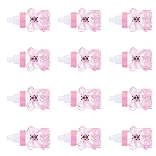 jojofuny 12 Unids Baby Shower Biberón Caja de Dulces para Niño Niña Recién Nacido Bautismo Infantil Bautizo Decoración de La Fiesta de Cumpleaños Favor de La Boda Contenedor Transparente