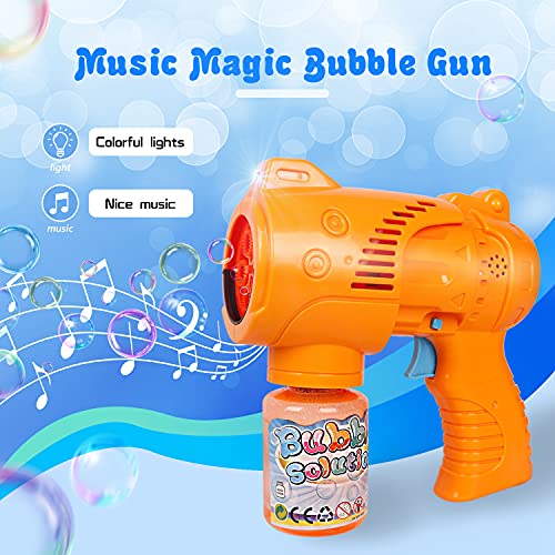 JoyGrow Pistola de Burbujas para Niños Automatic Maquina Burbujas con Música,Luz,Solución de Burbujas,Pistola de jabón para Fiestas Cumpleaños,Bodas al Aire Libre,Regalos para Niños y Niñas (2 PCS)