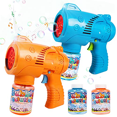 JoyGrow Pistola de Burbujas para Niños Automatic Maquina Burbujas con Música,Luz,Solución de Burbujas,Pistola de jabón para Fiestas Cumpleaños,Bodas al Aire Libre,Regalos para Niños y Niñas (2 PCS)