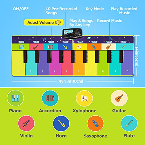 Joyjoz Alfombra Musical de Piano con 100+ Sonidos, Alfombra de Baile 4 Modos, Alfombra de Teclado para Niños Instrumentos Juguetes Musicales para Niños Niñas 1 a 5 Años (110*36CM)