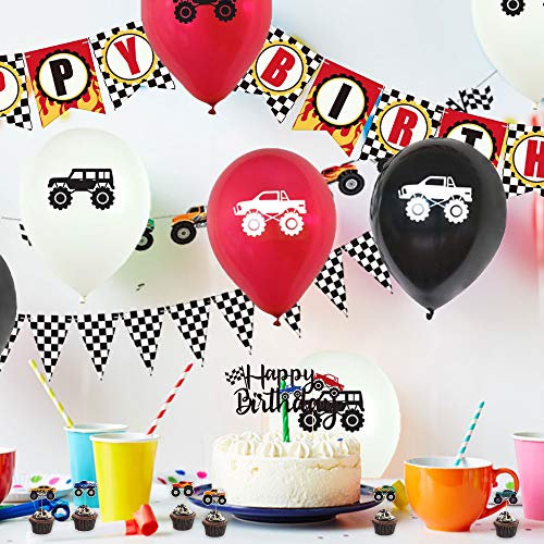 Juego de accesorios para fiesta de cumpleaños, 39 unidades, con pancartas de Happy Birthday, pancartas de monstruos, globos, bobinas de perchas, decoración para tartas y cupcakes