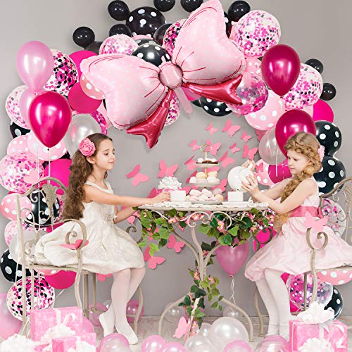 Juego de Arco de Guirnalda de 119 Globos de Ratón Incluye Globos de Papel de Aluminio de Lazo Rosa, Globos de Látex de Lunares Negro Rosa Roja Rosado con Tira de Globos y Punto de Pegamento