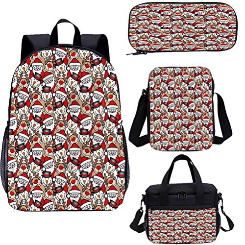 Juego de bolsas escolares para niños de Navidad de 15 pulgadas, muñeco de nieve con reno para niños 4 en 1 conjuntos de mochila
