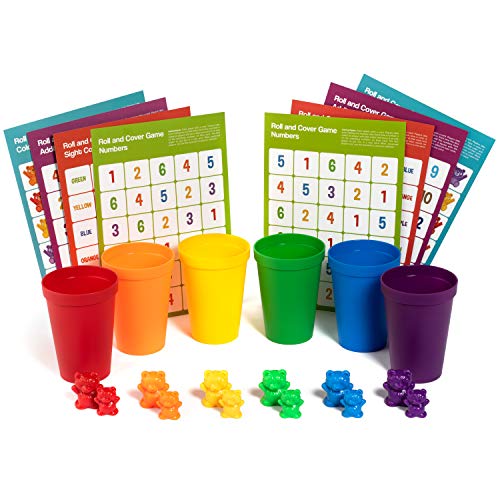 Juego de ositos de conteo de arco iris con tazas para niños y niños de 3 años en adelante, incluye tarjetas de actividad adicionales para fomentar la diversión y el aprendizaje para toda la familia
