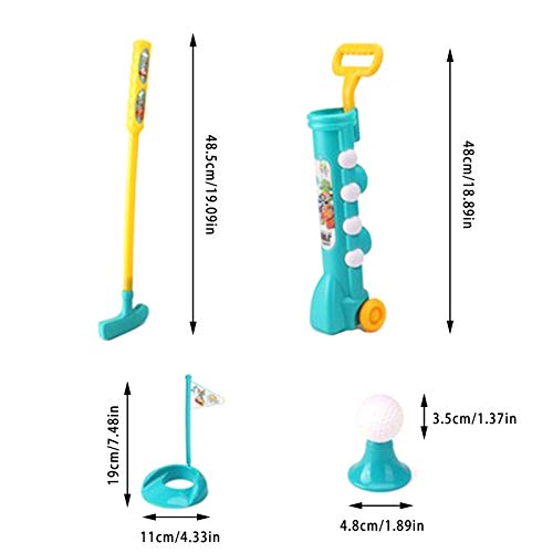 Juego de palos de golf para niños, carrito de golf con ruedas, 3 palos de golf, 4 pelotas y 2 agujeros de práctica, divertido juego de juguetes de regalo deportivo interactivo para jóvenes golfistas p