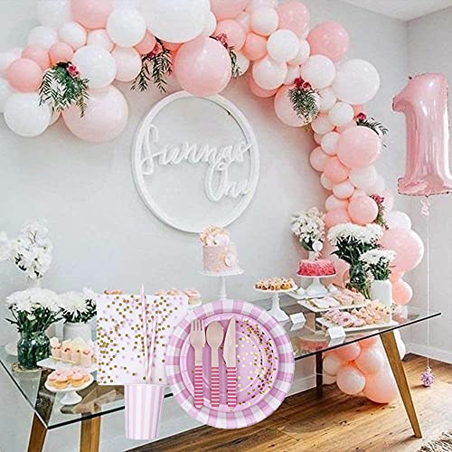 Juego de Vajilla de Fiesta, Vajilla Desechable, Vajilla de Boda, Vajilla de Cumpleaños, Platos de Papel, Vasos, Servilletas, Pajitas, Cuchillo y Tenedor para 16 Invitados, para Fiesta, Cumpleaños