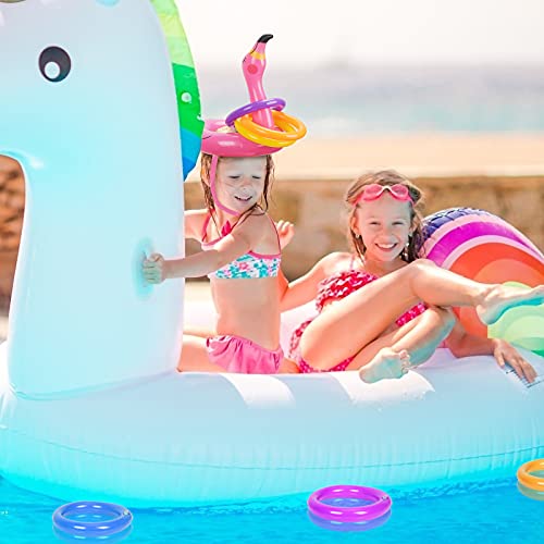 KATOOM 14PCS Juego Inflable con Anillos, Juguete Flamenco con Anillos, Juego Inflable de Lanzamiento con 12 Anillo y 2 Flamenco para Amigos y familias en Fiesta/Piscina