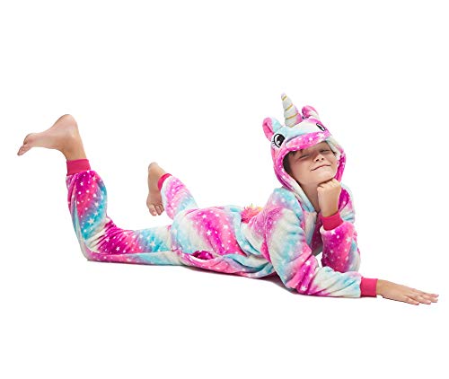 Kigurumi - Pijama de animales, disfraz para carnaval, Halloween, fiestas, cosplay, traje para adultos y niños Unicorno Sky Fucsia 4-5 Años