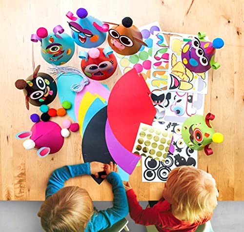 Kit de actividades para hacer gorros de fiesta – Bricolaje de manualidades con 12 sombreros coloridos, pompones y pegatinas. Kit de celebración divertido para niños y niñas, cumpleaños y Navidad