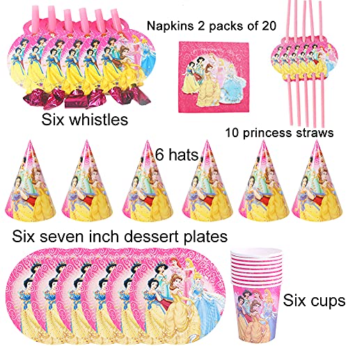 Ksopsdey Juego de 62 piezas de suministros para fiesta de princesa, incluye platos de postre, tazas y servilletas para niñas, cumpleaños, bodas, princesas, vajillas (10 invitados)