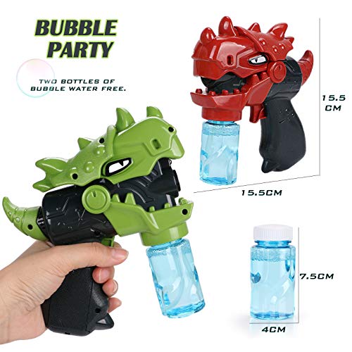 Latocos 2pcs Pistolas de Jabón Dinosaurio Pompas de Jabon Máquina de Burbujas con Música Automático Pistola de Burbujas Burbujas de Jabon Juguete Burbujas Verano al Aire Libre Juego para Niños
