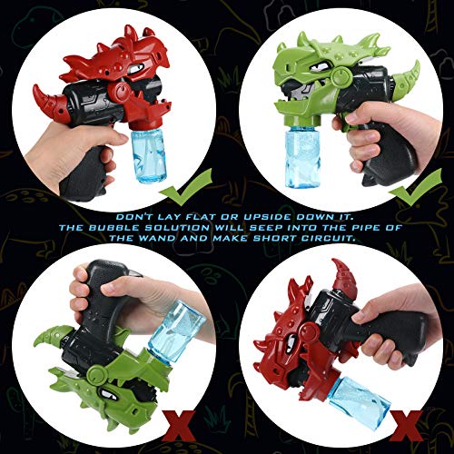 Latocos 2pcs Pistolas de Jabón Dinosaurio Pompas de Jabon Máquina de Burbujas con Música Automático Pistola de Burbujas Burbujas de Jabon Juguete Burbujas Verano al Aire Libre Juego para Niños