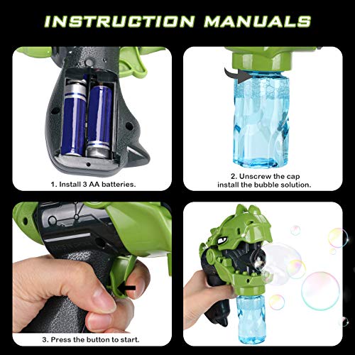 Latocos 2pcs Pistolas de Jabón Dinosaurio Pompas de Jabon Máquina de Burbujas con Música Automático Pistola de Burbujas Burbujas de Jabon Juguete Burbujas Verano al Aire Libre Juego para Niños