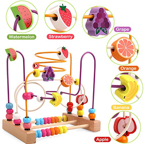 Lewo Laberinto de Cuentas Juguetes de Madera para Bebés y Niños Pequeños Montaña Rusa Ábaco Preescolar Círculo Educativo Juguetes para Bebés Niños Niñas
