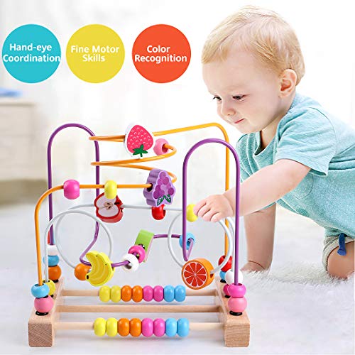Lewo Laberinto de Cuentas Juguetes de Madera para Bebés y Niños Pequeños Montaña Rusa Ábaco Preescolar Círculo Educativo Juguetes para Bebés Niños Niñas