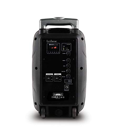 Lexibook Iparty - Altavoz Luminoso Bluetooth con Asa y Ruedas, Micrófono, Puertos USB, SD, TF, MMC y Aux-In, Entrada Instrumento, Mando a Distancia, Batería Recargable (Lexibook K8250), Gris
