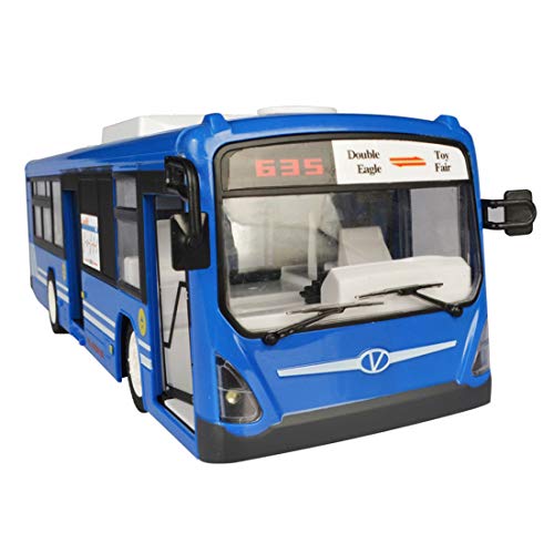 Likecom Autobús profesional teledirigido de 2,4 GHz, con luz y sonido realistas, juguete para niños y adultos, color azul