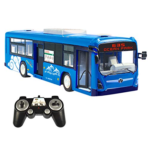 Likecom Autobús profesional teledirigido de 2,4 GHz, con luz y sonido realistas, juguete para niños y adultos, color azul