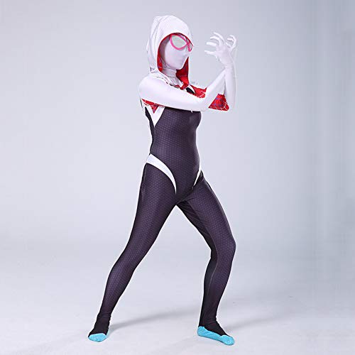 LINLIN Spiderman Miles Spider-Gwen Mono negro Spiderman Zentai 3D Impreso Super Heros Halloween Cosplay Disfraces para hombres y niños L (125 ~ 135 cm)