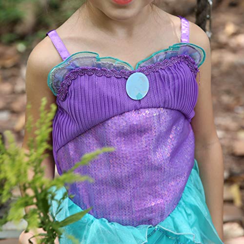 Lito Angels Niñas Disfraz de Sirenita Sirena Vestidos de Princesa Ariel de Halloween Fiesta de Cumpleaños Talla 4-5 años