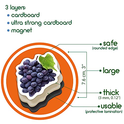 MAGDUM Imanes Nevera niños Frutas y Bayas - 25 Grandes imanes Bebes - Montessori Bebe - Juguetes Bebes - Juegos educativos niños - Nevera Juguete - Iman de Nevera - Cocina Juguete - Set cocinita
