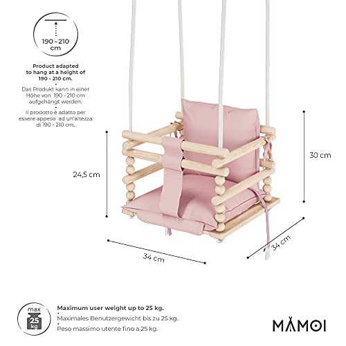 MAMOI Juego de columpio para bebé, columpio de madera, ideal como columpio de bebé, columpio de jardín, columpio 3 en 1 que crece con niño, incluye cinturón de seguridad... (rosa)