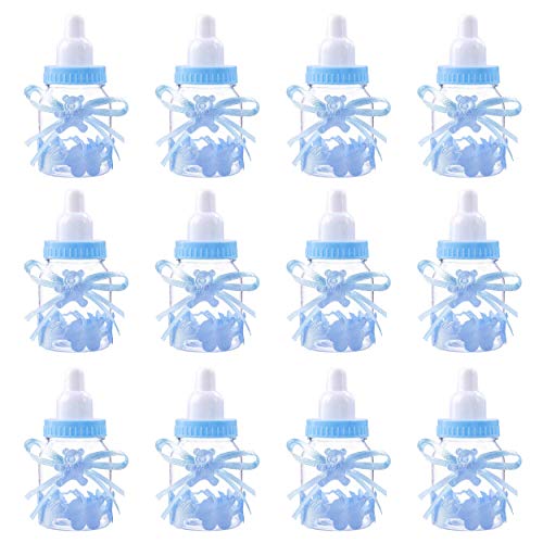 MaoXinTek Botella de Caramelo Reutilizable Biberones Dulces Botella con Mini Chupete de Decoración para Ducha Baby Shower Fiesta de Bautismo 12Pcs Azul