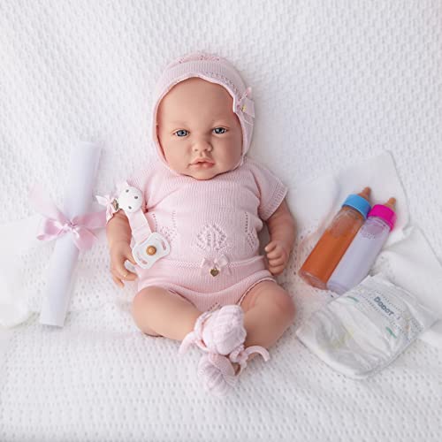MARÍA JESÚS Bebe Reborn Silicona - Muñecas Reborn blanditas de Vinilo SILICONADO con Efecto caída Cabeza, Rojeces, VENITAS y Pliegues, Muñecos Reborn 48CM y 2KG, Bebes Reborn Baratos