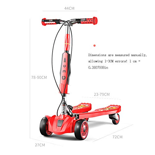 Mhwlai Scooter de Rana para niños, Tijeras de Diapositivas de Cuatro Ruedas de 3-10 años, Patinete de música para automóvil Adecuado para niñas y niños pequeños (Rosa),Rojo