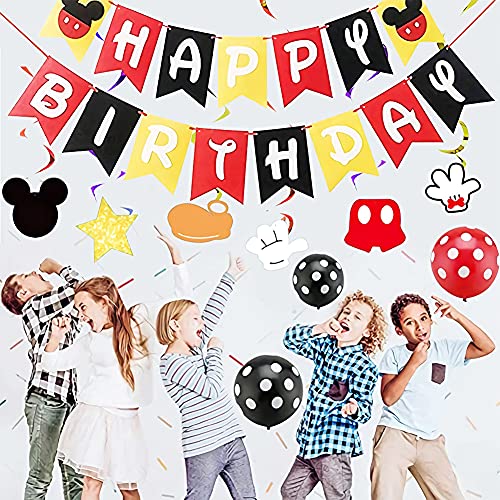 Mickey Globos Suministro de Fiesta,47 PCS Decoraciones de Cumpleaños de Mickey Mouse,Globos Para La Fiesta Temática de Mickey Mouse,Banner de Happy Birthday