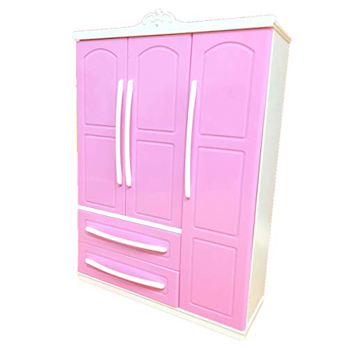 MINGSTORE Juego de Armario Moderno Rosa de Tres Puertas para Muebles Barbi Que Puede Poner Zapatos, Accesorios de Ropa con tocador, Juguetes para niñas