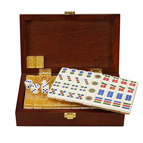 Mini viaje portátil 20MM oro Mahjong llevar caja de madera Mah-jong mesa de cuero Majiang tablero ajedrez juego