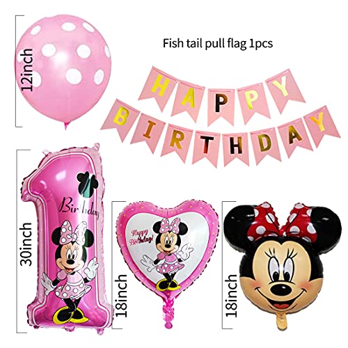 Minnie Globos HANEL-Decoraciones de Cumpleaños de Minnie Mouse, 1er Cumpleaños Bebe Rosa Globos Decoracion Mouse Party Globos Latex Ballon para Party Comunion Bautizo Decoracion