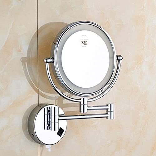 Mirrors Wall-Mounted Makeup Double-Sided Lighted Makeup LED 8 Inches 5X Magnified Vanity Tabletop (Color : Silver， Size : 8 Inches 5X)